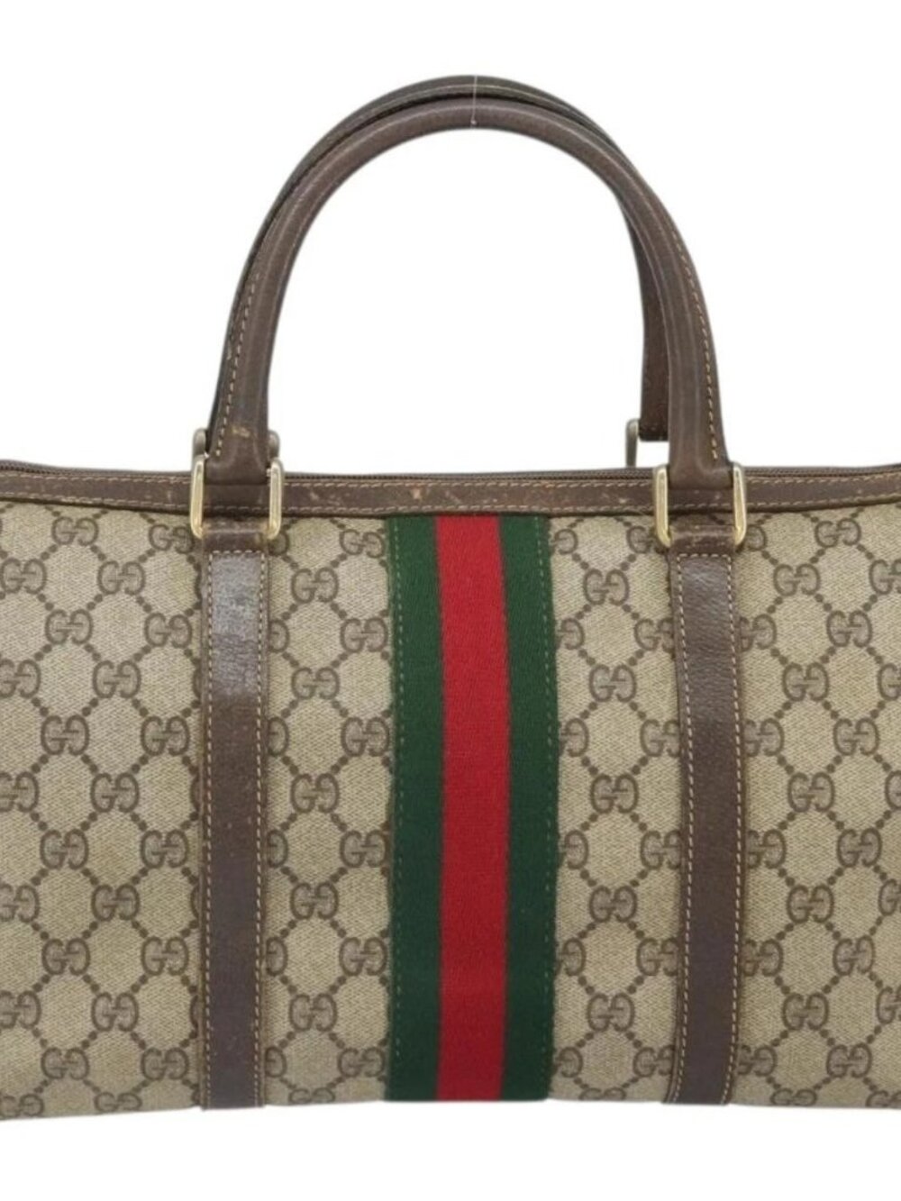 GUCCI GG Supreme Web Sherry Line Hand Bag PVC Beige Gold 24 012 3842 Auth ka2171 - Picture 3 of 16